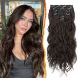Extensii de păr BARSDAR 50cm cu clips, valuri, maro &icirc;nchis, din fibră sintetică &ndash; 6 bucăți pentru cap &icirc;ntreg
