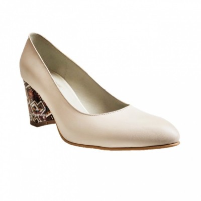 Pantofi eleganti dama, bej, mozaic, din piele naturala box, toc 6 cm - NA87BEJ2 foto