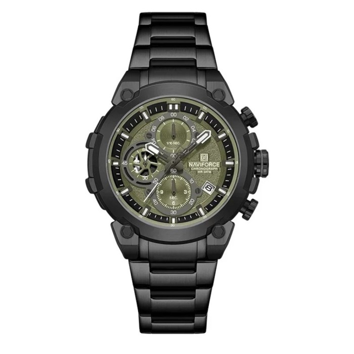 Ceas Barbati Naviforce 8071 Negru-Verde , Functii Multiple, Design Business, Shockproof, Rezistent la Apa 3ATM
