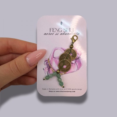 Talisman mic Feng Shui cu monede chinezesti si aventurin verde pentru portofel - Abundenta si noroc foto