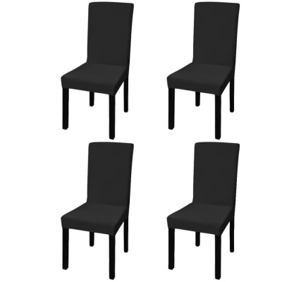 Huse de scaun elastice drepte, 4 buc., negru foto