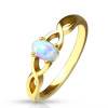 Inel din oțel de culoare aurie - opal sintetic cu reflexe curcubeu, brațe &icirc;ntrețesute &icirc;ntre ele - Marime inel: 54