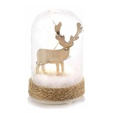 Decoratiune Craciun Ren sticla lemn cu led 4.5x7 cm
