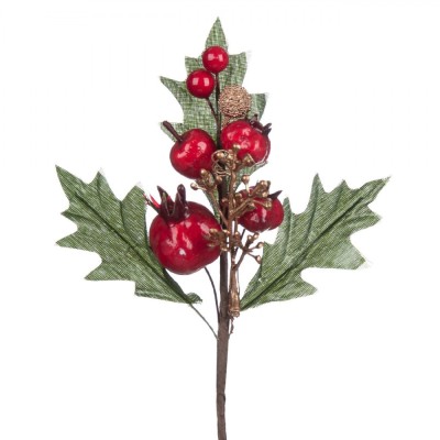 Crenguță Decorativă, Berries Rodie, Frunze Verzi, 17x12cm, Multicolor foto
