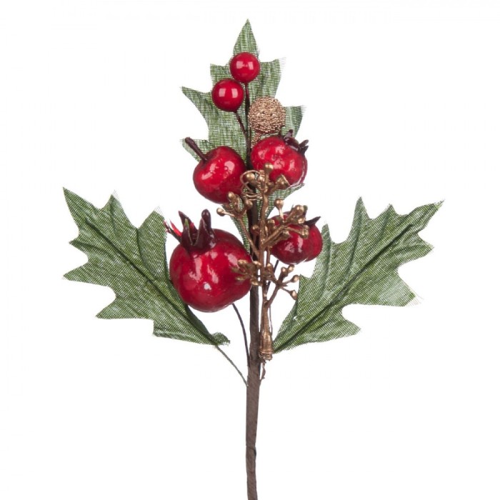Crenguță Decorativă, Berries Rodie, Frunze Verzi, 17x12cm, Multicolor