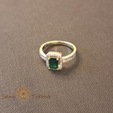 Inel elegant cu zirconia verde si cristale albe - placat 14k