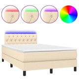 Cumpara ieftin Pat cu arcuri, saltea si LED, crem, 120x200 cm, textil