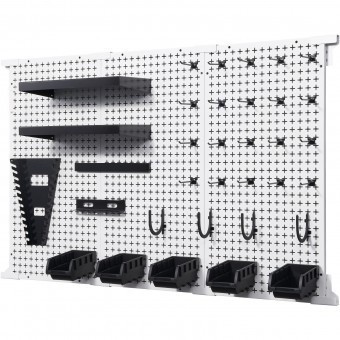 Organizator de perete, Otel, carlige si rafturi, pentru scule , 3 x paneluri, dimensiune totala 1219 x 814 mm, max 225 kg