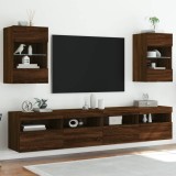 VidaXL Comode de perete cu lumini LED pentru TV, 2 buc. stejar maro, 40x30x60,5cm