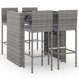 Cumpara ieftin Set mobilier bar de gradina, cu perne, 5 piese, gri, poliratan