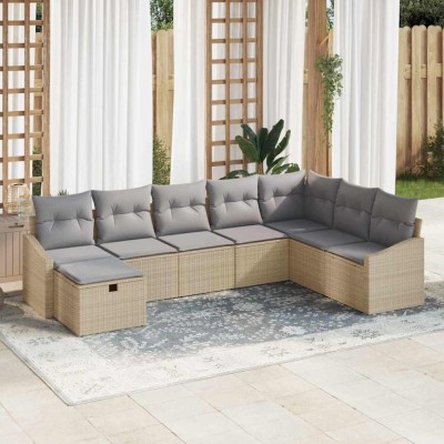 vidaXL Set de canapele pentru grădină cu pernă 8 pcs Bej Rattan poli 3359329 foto