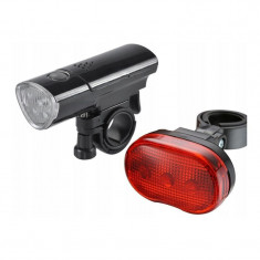 Kit far si stop pentru bicicleta, LED, 3 moduri iluminare, fixare colier reglabil foto