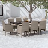 VidaXL Set mobilier de grădină, cu perne, 9 piese, bej și negru