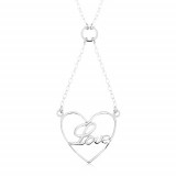 Colier din argint 925, lanţ şi pandantiv - contur de inimă, cuv&acirc;ntul Love
