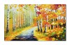 Tablou living aleea cu mesteceni pictat manual, 100x60cm ulei pe panza in cutit efect 3D