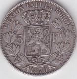 BELGIA 5 FRANCI Francs 1870