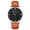 Ceas Dama Geneva Carolina Elegant, Curea Maro Piele Ecologica, Cadran Negru, Quartz, Diametru 41mm