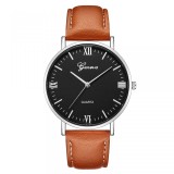 Cumpara ieftin Ceas Dama Geneva Carolina Elegant, Curea Maro Piele Ecologica, Cadran Negru, Quartz, Diametru 41mm