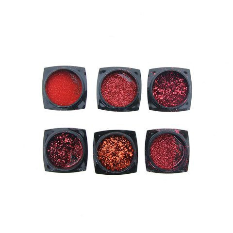 Set 6 decoratiuni, sclipici pentru unghii, Global Fashion, mix, culoare rosie