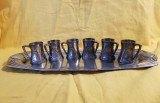 SERVICIU DIN METAL ARGINTAT PENTRU SERVIT LICHIOR-6 CESCUTE +TAVA-JUGENSDSTIL- GERMANIA CCA 1900-1910