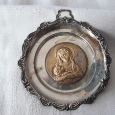 MEDALION PECTORAL argint FECIOARA MARIA cu PRUNCUL ISUS rar OPULENT exceptional