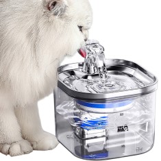 Dispenser apa automat, tip fantana pentru pisici si caini, Linomag&reg;, Purificare si filtrare a apei, Otel inoxidabil, Reglare debit, 2L, Transparent