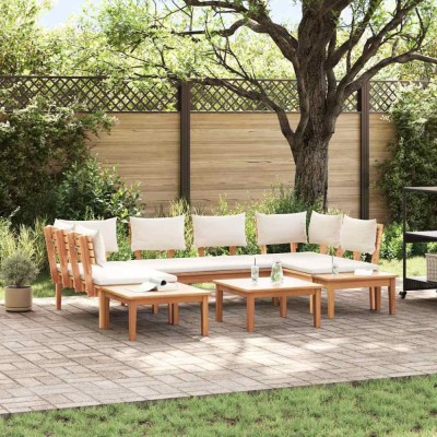 vidaXL Set de Bănci pentru Grădină cu pernă 4 pcs Maro și Crem 3356876 foto