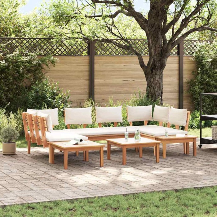 vidaXL Set de Bănci pentru Grădină cu pernă 4 pcs Maro și Crem 3356876