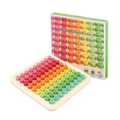 Joc educativ din lemn pentru invatarea tablei inmultirii, 22x22 cm, piese imprimate fata-verso, culori diferentiate, dezvoltare logica si memorie, +7