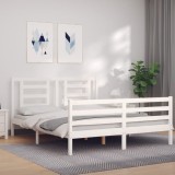 Cumpara ieftin Cadru de pat cu tăblie, alb, king size, lemn masiv