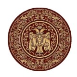 Covor Rotund Model Bisericesc Lotos 15032-210, Imprimeu cu Vultur Bicefal, Marime 67 x 67 cm, Grena, Rosu, Inaltime Fir 8 mm, Antialergic, Polipropile
