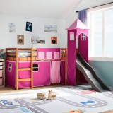 VidaXL Pat etajat de copii cu turn, roz, 90x200 cm, lemn masiv pin