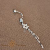 Cumpara ieftin Piercing pentru buric din argint cu steluta si lanturi 5 cm, tija subtire