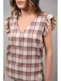 Cumpara ieftin Tricou Dama Carouri Multicolor Nimble Bej Roz Gri Mov, Marime XS S M, Poliester Viscoza