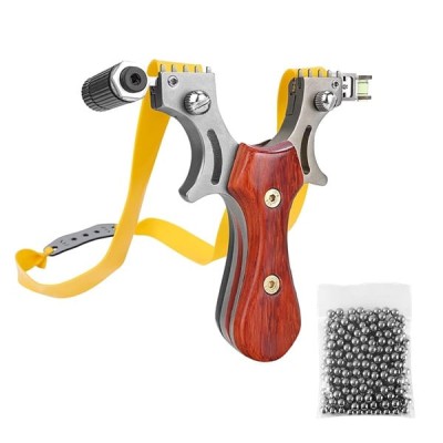 Set prastie cu lase, Sling Queen, metalic, 11.5 cm, cu boloboc, maner lemn, maro si 100 bile de 9 mm foto