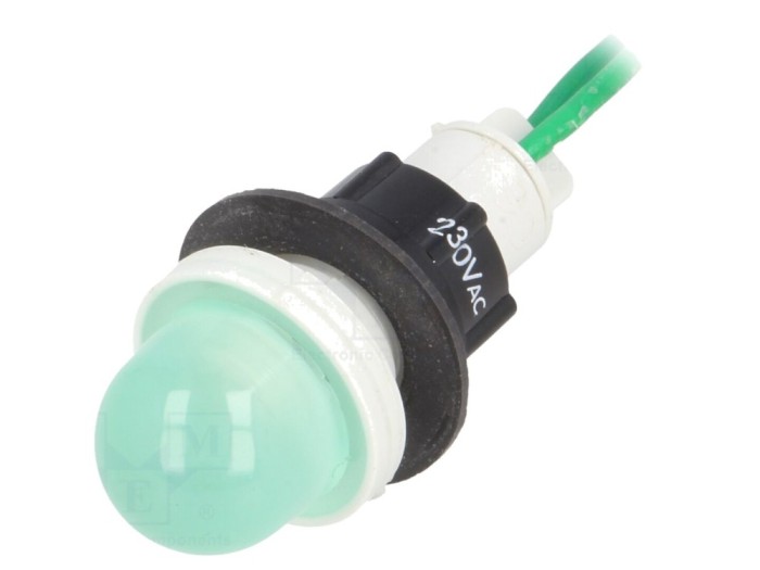 Lampă control LED verde 230V, 13mm