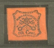 Italy Church State 1867 Coat of arms, 10C, Mi.15, imperf., MH AM.117 foto