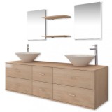Set mobilier baie 9 piese cu chiuvete si robinete incluse, Bej