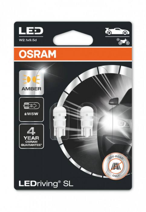 Set Becuri LED W5W Osram, Galben, 2 buc