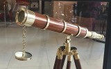 Superb telescop antic din alama masiva și trepied din lemn ,piesă colectie