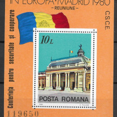 Romania 1980 - C.S.C.E. Madrid, colita dantelata nestampilata, MNH, LP 1018