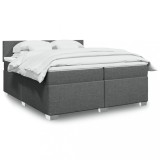 vidaXL Pat box spring cu saltea, gri &icirc;nchis, 200x200 cm, textil