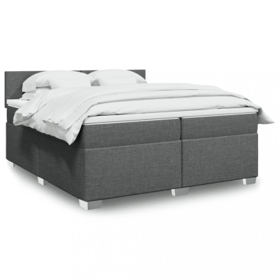 vidaXL Pat box spring cu saltea, gri &amp;icirc;nchis, 200x200 cm, textil 3288289 foto