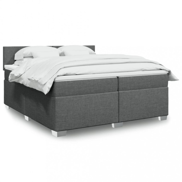 vidaXL Pat box spring cu saltea, gri &icirc;nchis, 200x200 cm, textil 3288289