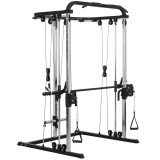 SPORTNOW Stație multifuncțională fitness 3 &icirc;n 1 cu sistem reglabil de cabluri &icirc;ncrucișate, suport reglabil pentru genuflexiuni, bară pentru halteră, b