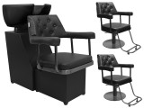 Set Profesional Spălătorie Coafor și 2x Scaun Hidraulic Rotativ Cu Chiuvetă Mobilă și Piele Ecologică Calissimo