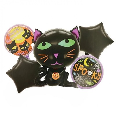 Set 5 baloane din folie metalizata, flippy, figurine, tema halloween, pai inclus, ambalaj individual, umflare cu aer sau heliu, figurina pisica 65x49 foto