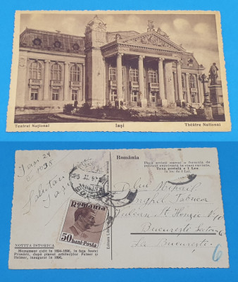 Carte Postala circulata veche anul 1938 - Iasi - Teatrul National foto