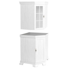 Set mobila living pentru colt comoda VMN1 si vitrina VMNN1, 75 x 75 x 97 cm, Alb Antichizat