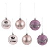 Globuri de Craciun, mov + roz + argintiu, SY23QJHB-316, 6 cm, plastic, rotunde, set 6 bucati